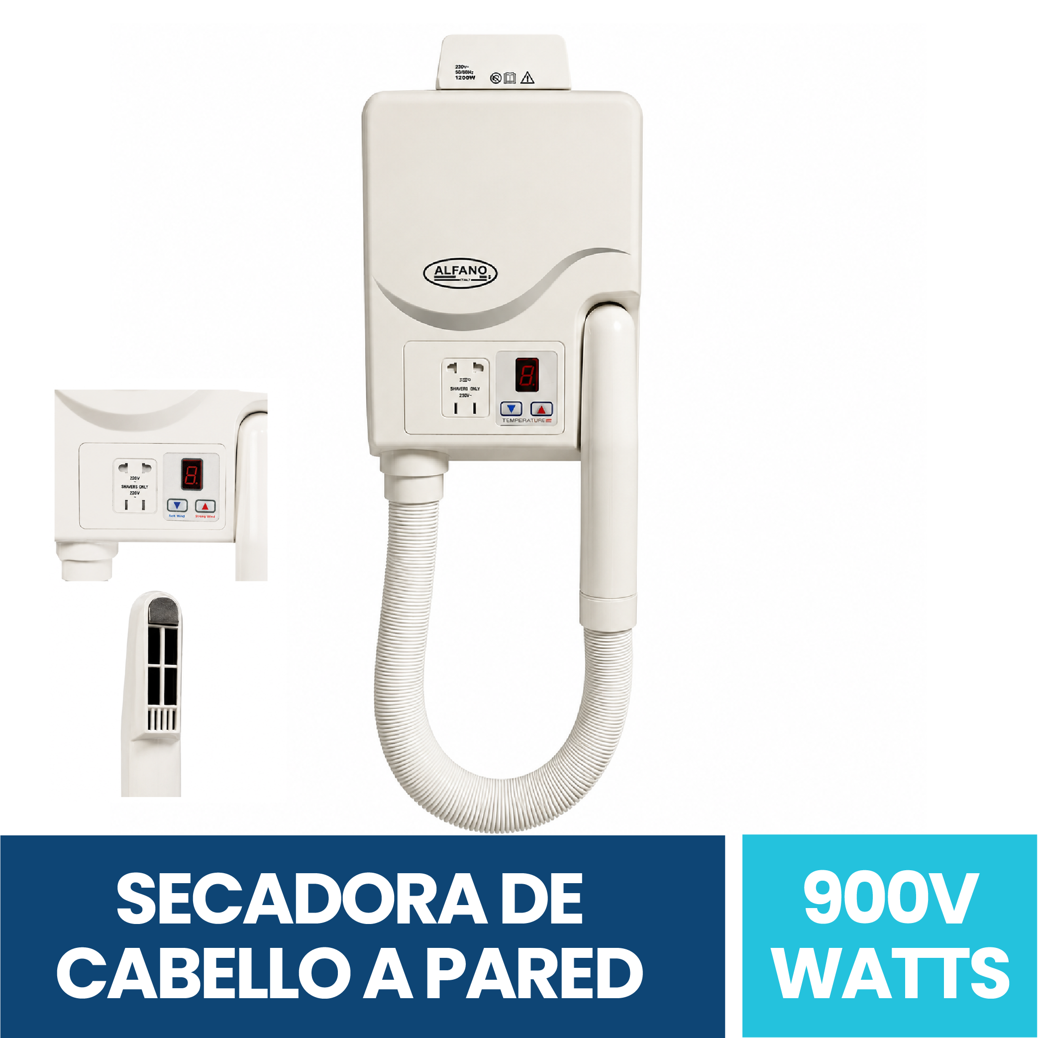 Secadora de Cabello Empotrable con Control de Temperatura 900 Watts – Exoriam